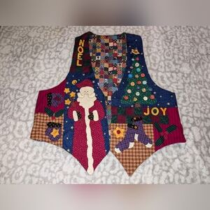 Vintage Christmas Vest Patchwork Reversible Holiday Multicolor 1990s
